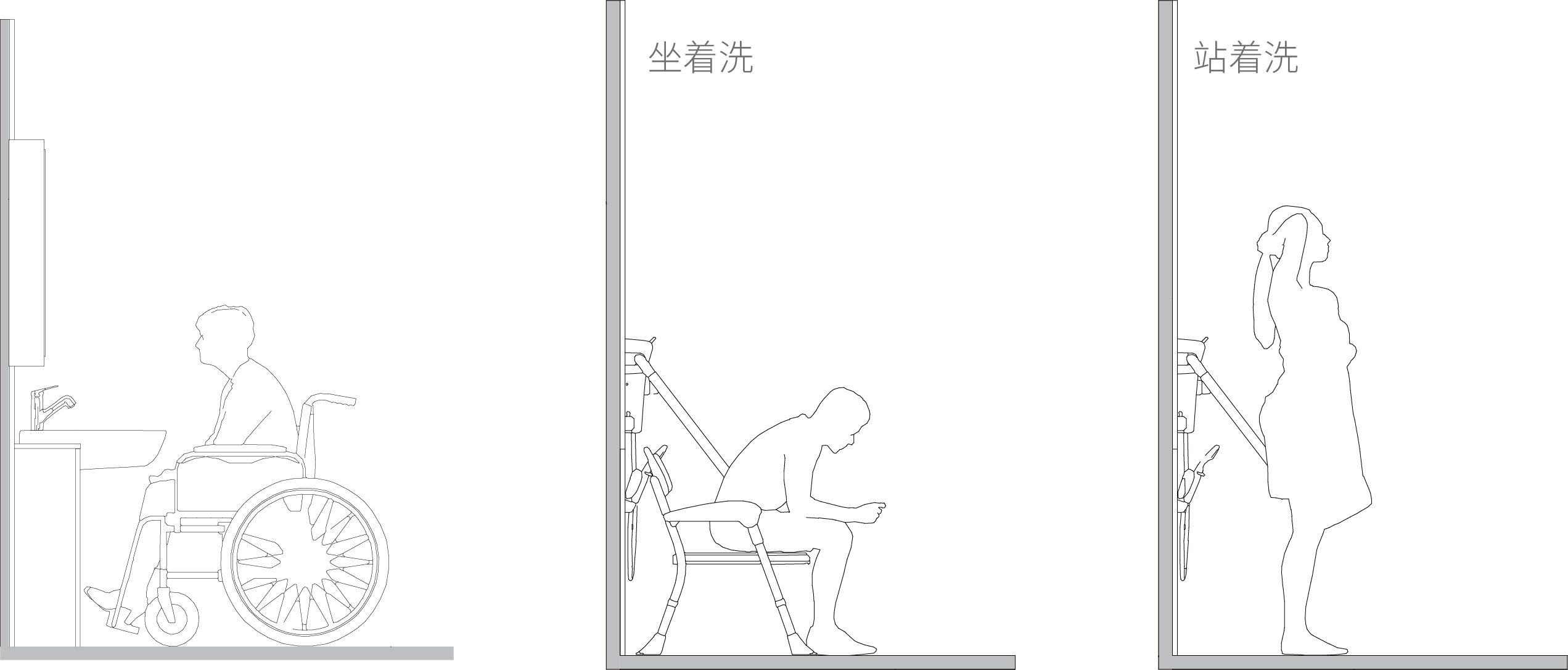 根据轮椅进出的路线定制浴室柜、台盆位置
